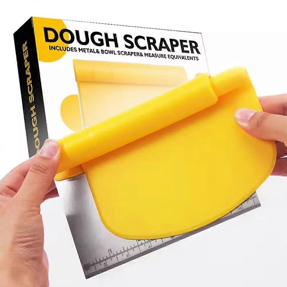 Stainless Steel Bench Scraper 2-in-1 Dough Cutter w Scale-Roll Handle Bake Tool