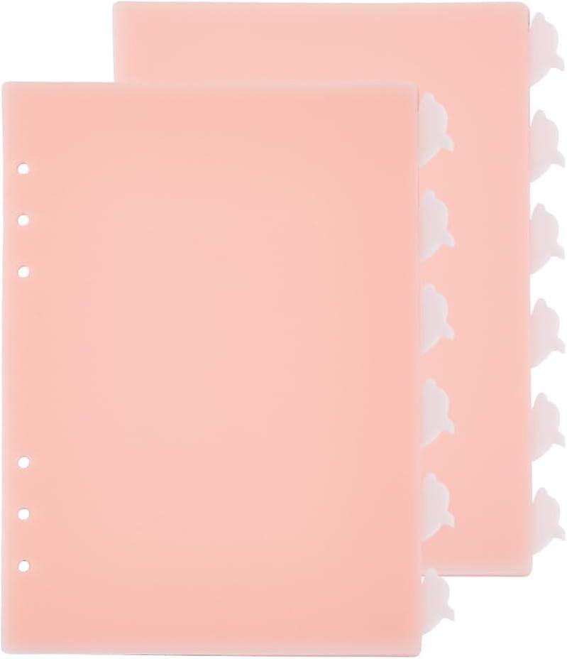 12 Sheets A5 Index Binder Dividers Light Salmon Plastic Binder Dividers with 6 Dolphin Tabs A5 Tab Pages 6 Holes Ring Index Pages for Planner Notebook