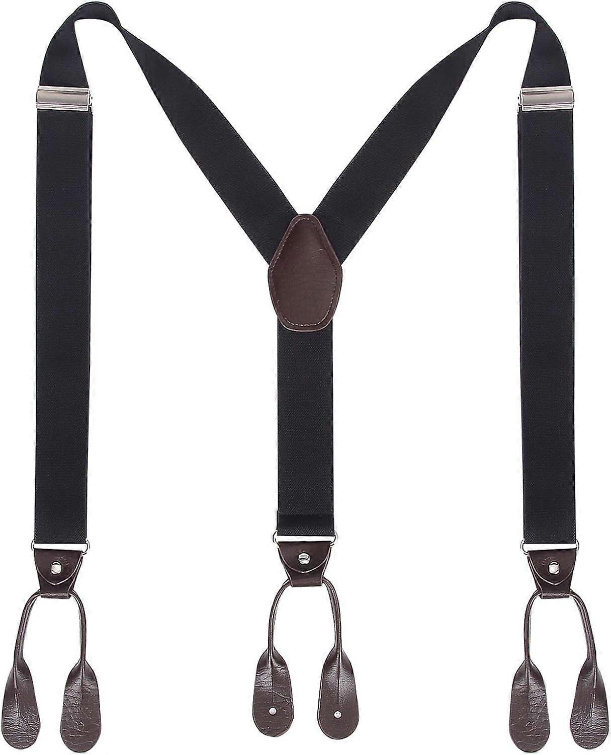 Mens Button End Suspenders Braces - 1.37 Inches Wide Y Shape Adjustable Button End Elastic Suspender