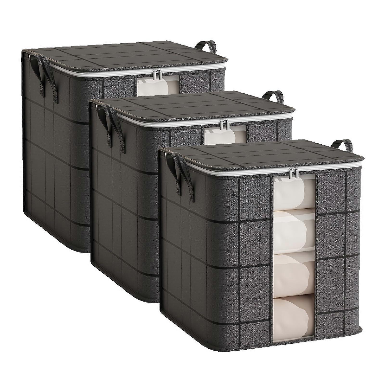 3 Pack 100L Extra Large Clothes Storage Bags with Handles, Foldable Organizers for Blankets and Comforters, Black