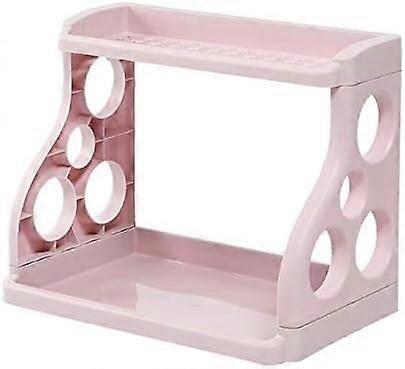 Double Layer Kitchen Storage Rack with Knife Holder, Wall Mounted PP Spice Shelf, Pink