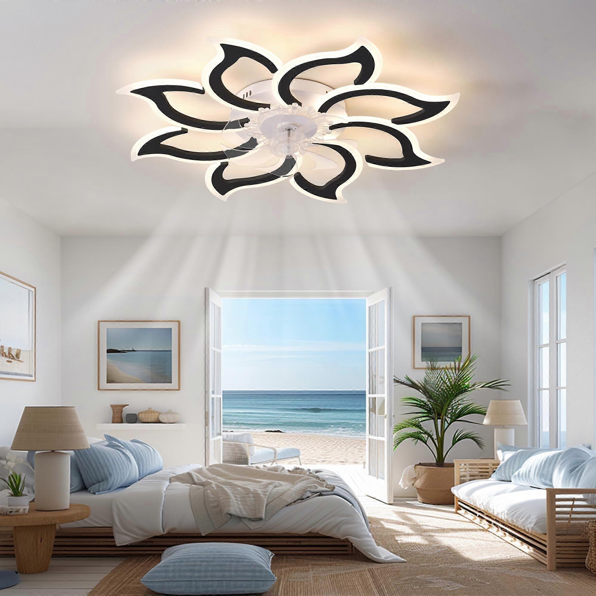 37 Inch Flower Shaped Ceiling Fan with Light, Quiet DC Motor, Reversible Airflow, Remote Control