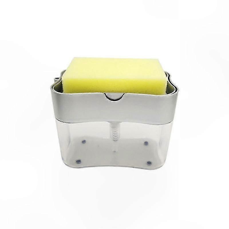 Automatic Plastic Soap Dispenser with Cleaning Brush and Scouring Pad for Kitchen Use
