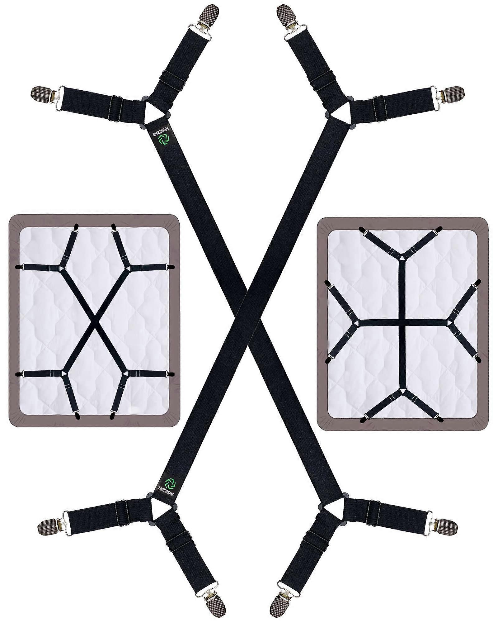 Bed Sheet Straps with Secure Triangular Grip, Adjustable Elastic Sheet Holders, 2Pcs Black Set