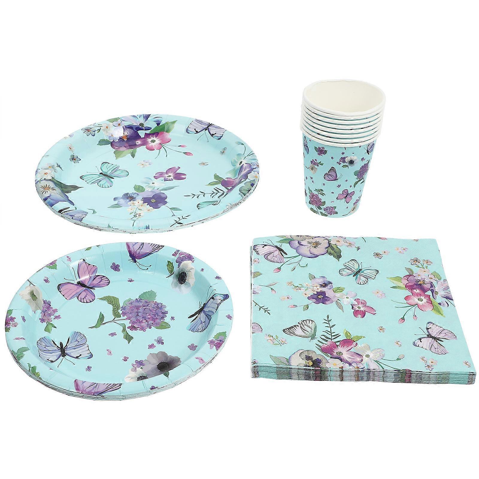 Butterflies Themed Party Tableware with Paper Plates for 4Sets