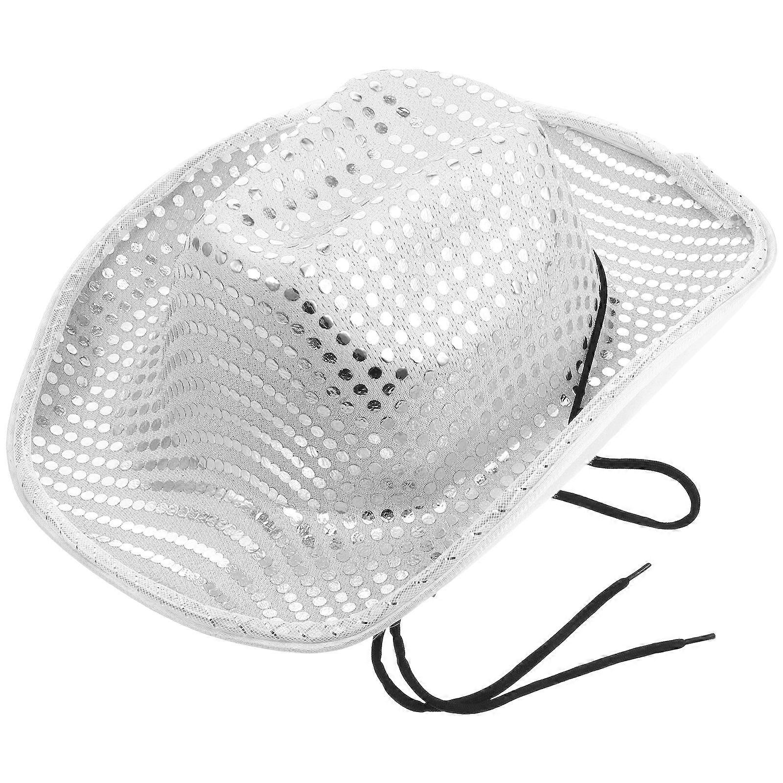 Party Hat for Wearing Use Silver Sequin Luminous Cowboy Hat