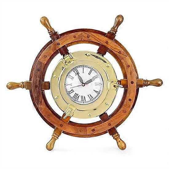 Nautical 18" Ship Wheel Brass Porthole Wall Clock