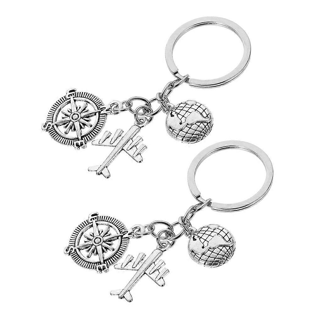 Pilot Keychain Metal Airplane Keyring with Compass Charm 2Pcs