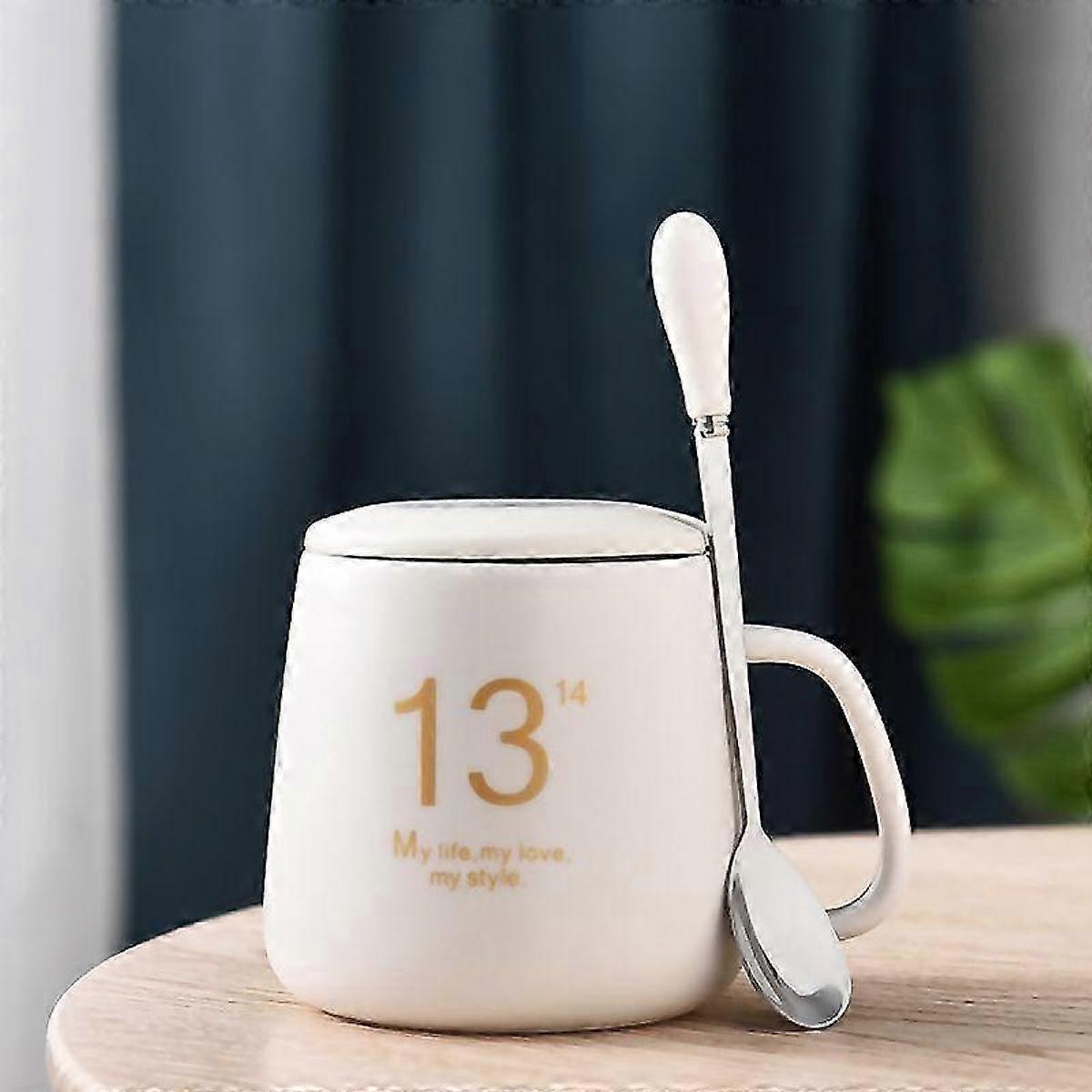 Ceramic Couple Mugs Set with Lid & Spoon