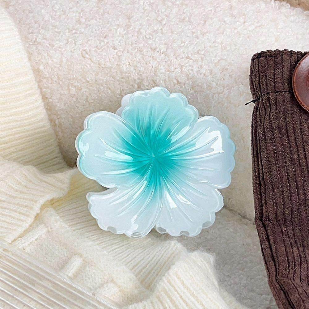 Two Tone Plastic Claw Hair Clips Flower Cyan 77x77mm