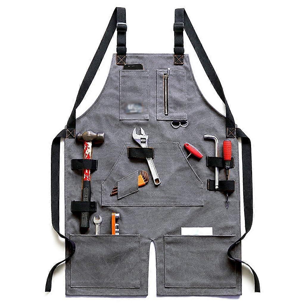 Unisex Denim Canvas Work Apron with Adjustable Neck Strap and Multiple Pockets for Chef Gardening