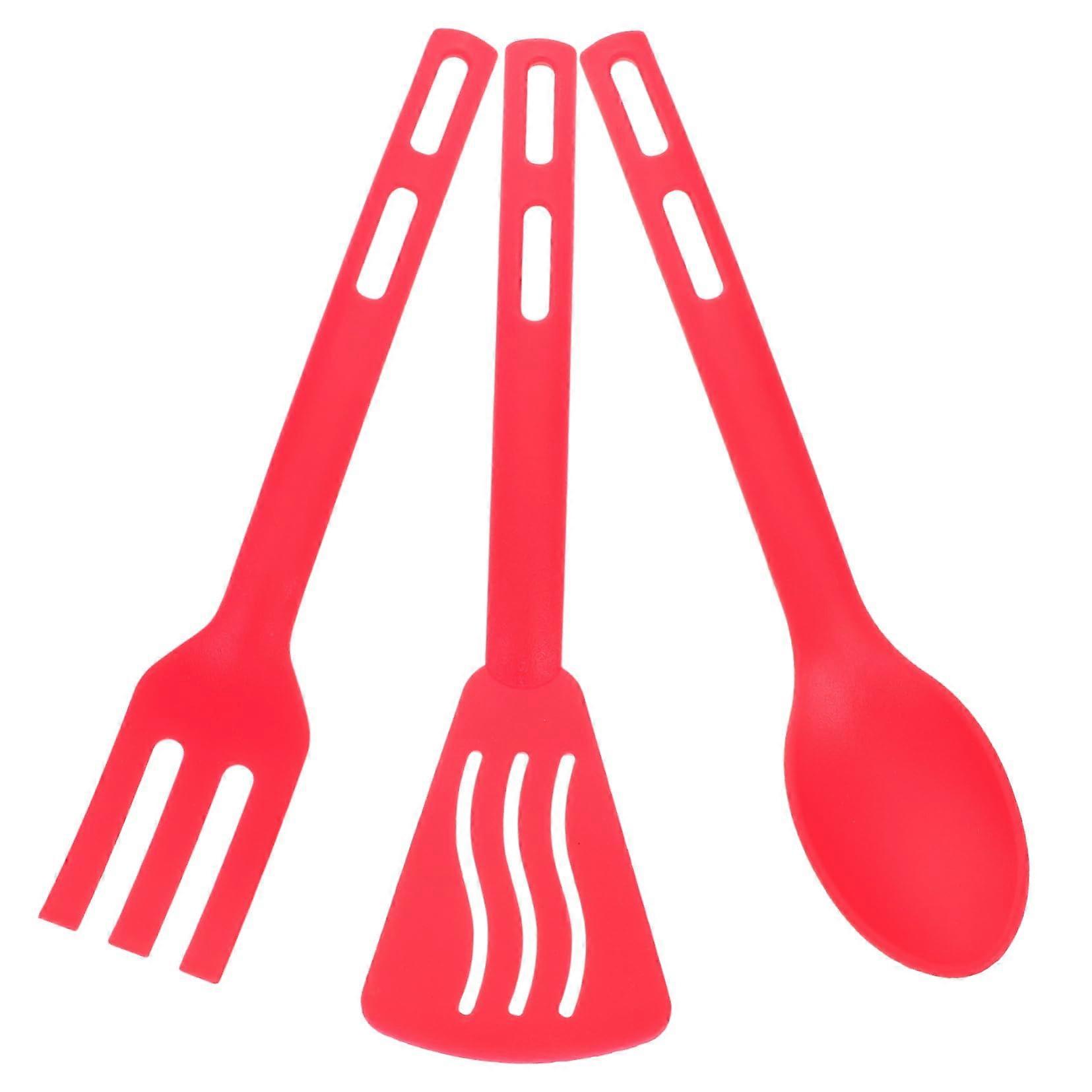 Nonstick Cooking Utensil Set with Spatula Spoon Fork, Red HeatResistant Kitchenware for Home
