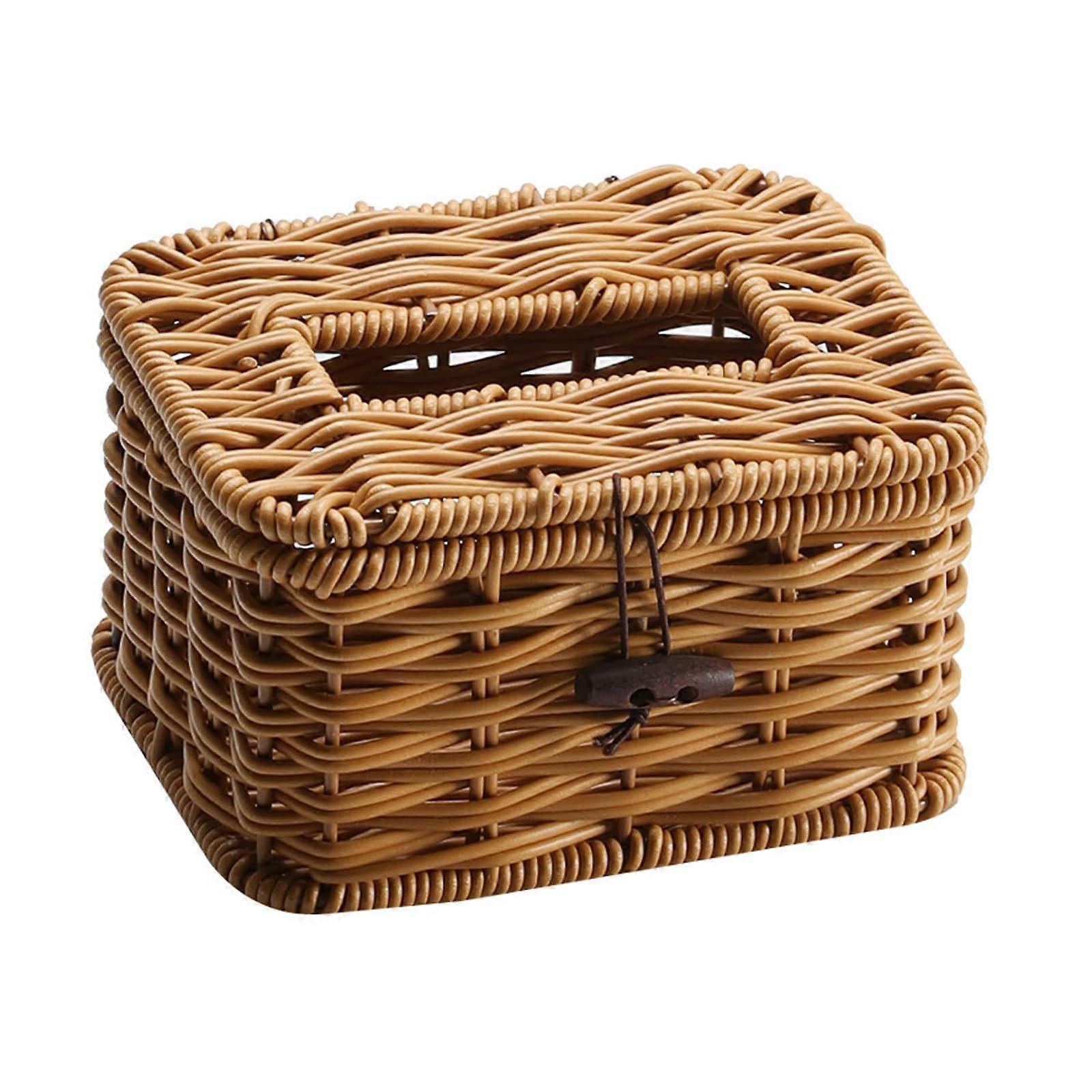 Rattan Tissue Box Cover Rectangular Handwoven Design with Non Slip Base for Living Room Decor