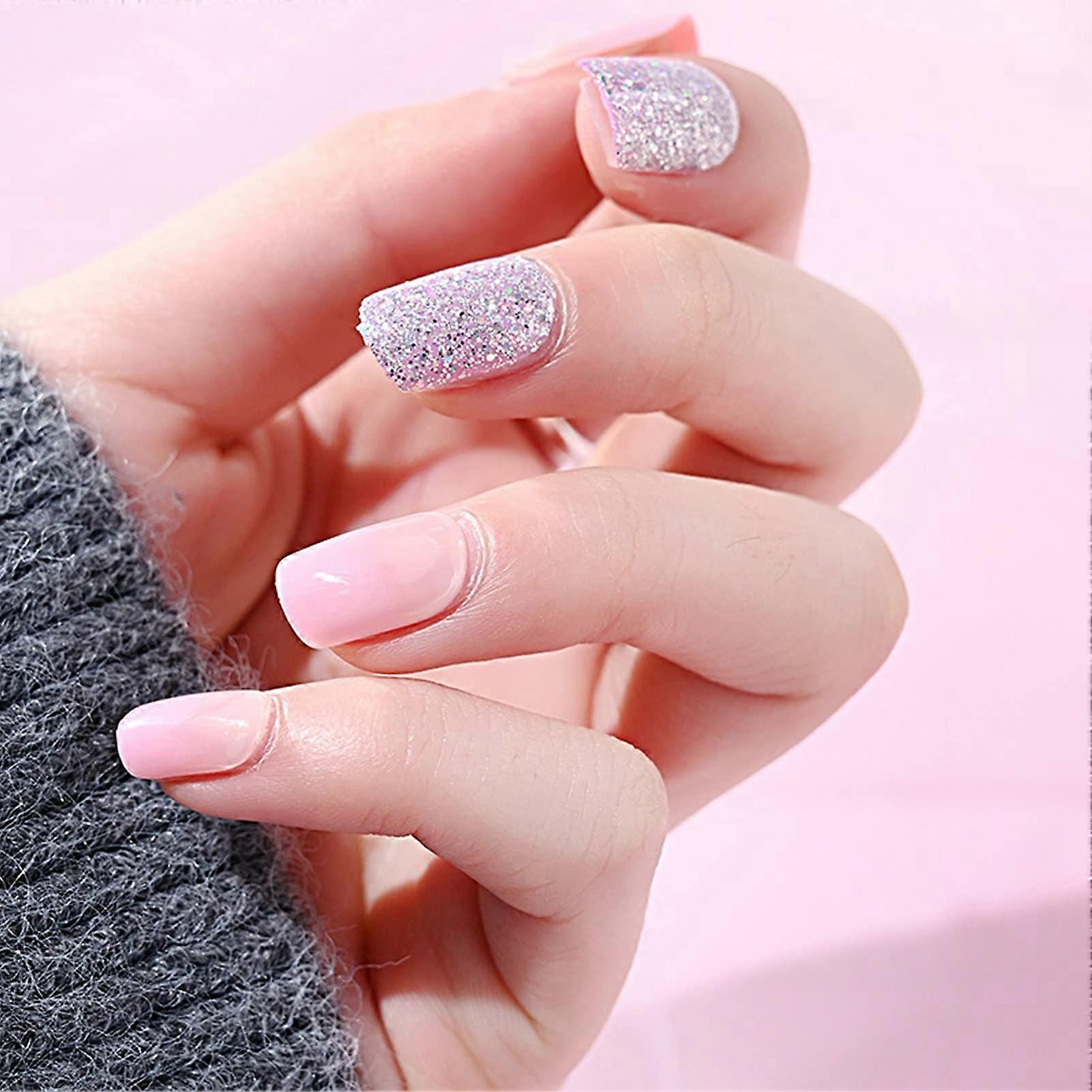 Waterproof ABS Nail Art Stickers 30Pcs Reusable Rhinestone False Nail Tips with Pattern Stamping