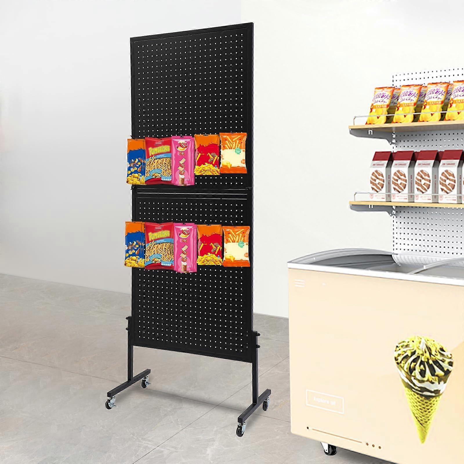 Rolling Jewelry Display Stand with Hooks, Black Accessory Organizer on Lockable Wheels, Sturdy TBase