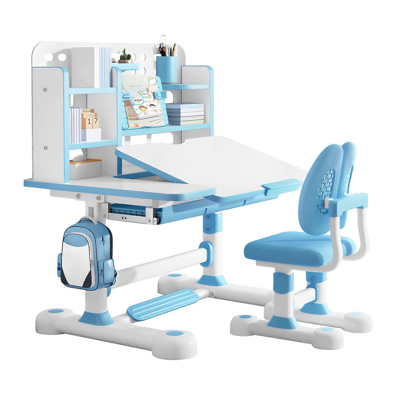 Height Adjustable Children Study Table with Bookshelf and Drawer