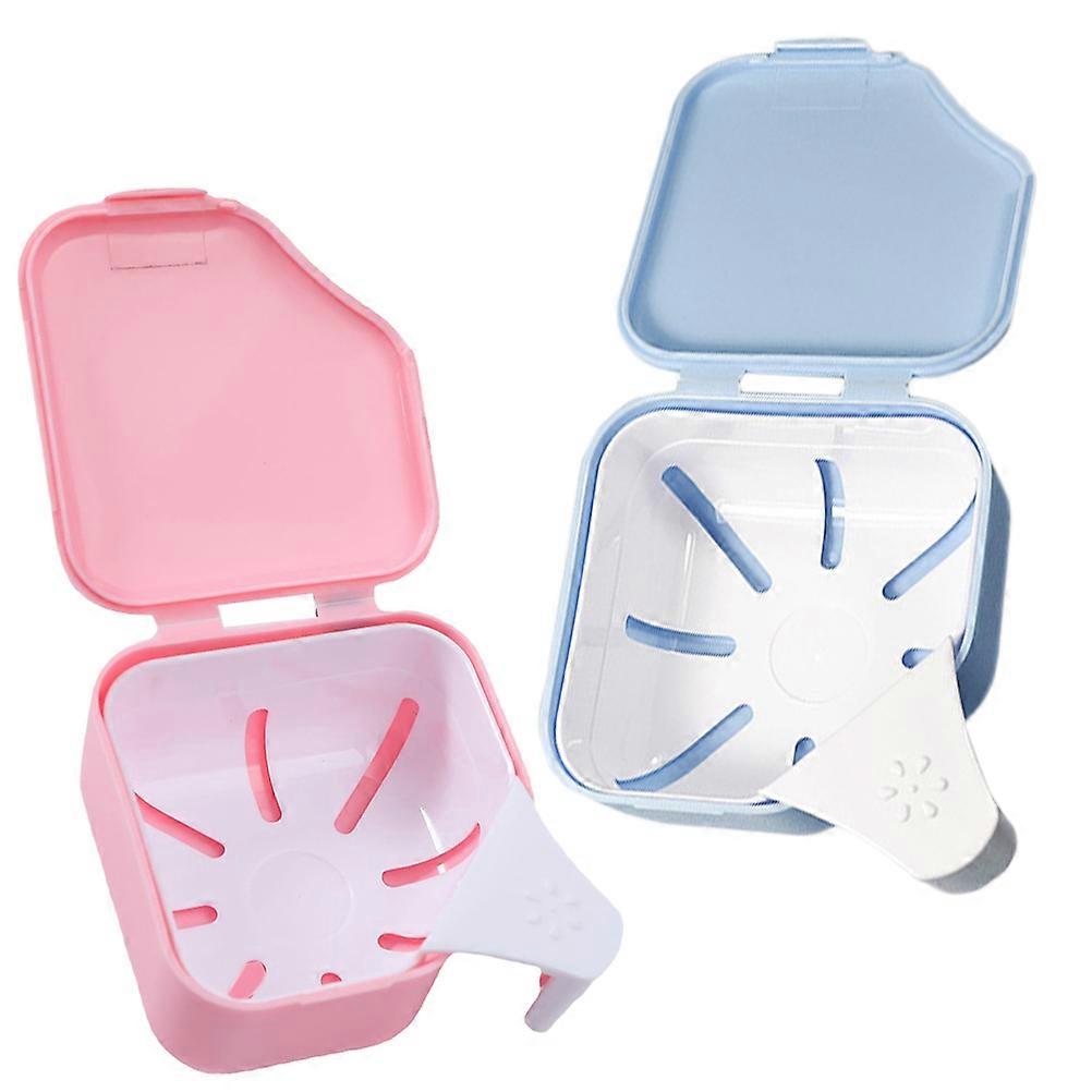 Denture Cleaning Box Denture Bath Case for Soaking 2Pcs Plastic Retainer Containers