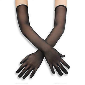 Luvas femininas longas, elásticas, de tule e transparentes, para fantasias, casamentos, óperas, festas de Halloween e danças no estilo anos 20.