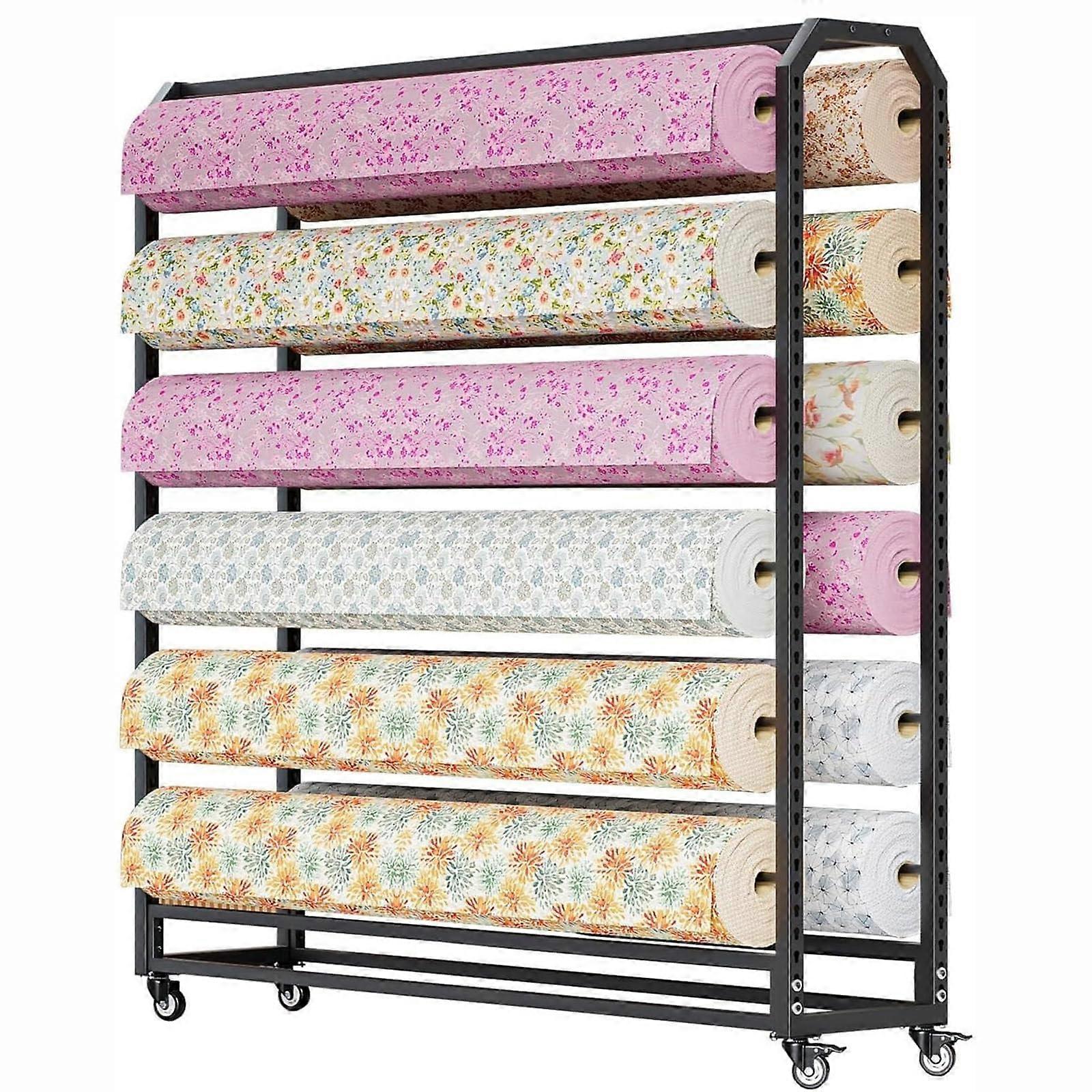 Adjustable Fabric Roll Storage Rack with Wheels, DoubleSided Large Capacity Scarf Display Stand 130cm