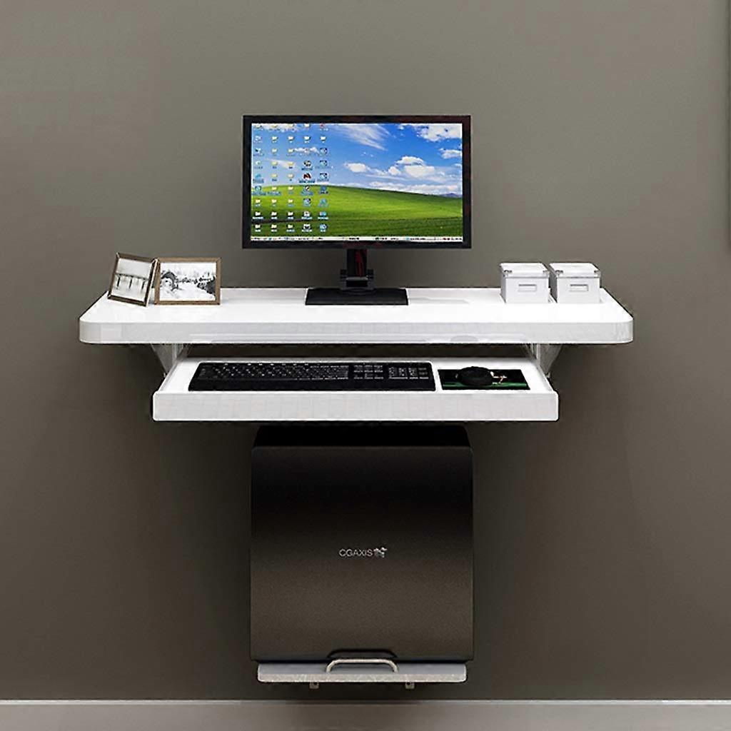 Wall Mounted Desk 80cm Floating Computer Table with Adjustable Keyboard Tray for Home Office
