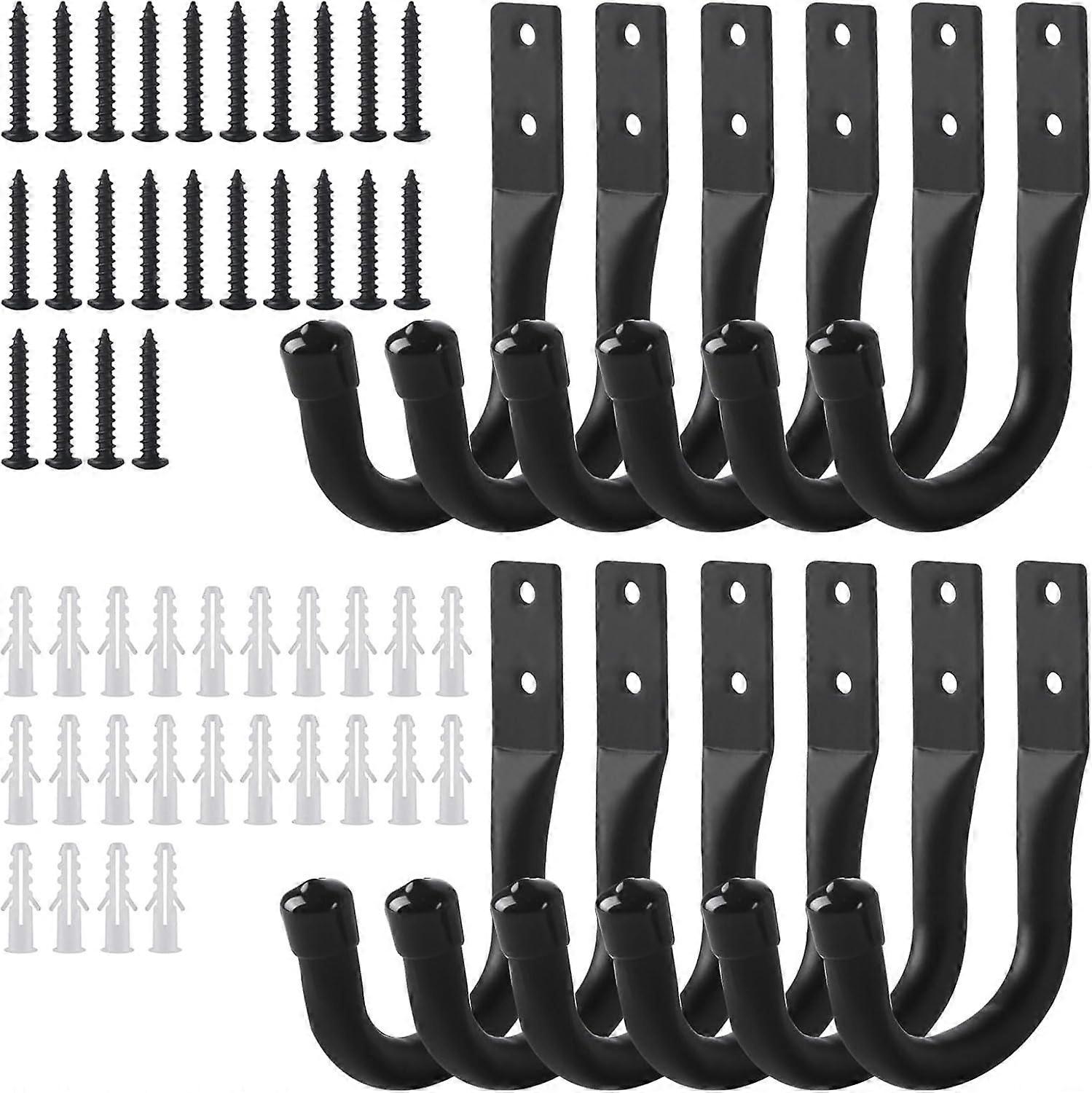 12-Piece Black Wall-Mounted Garage Hook Set