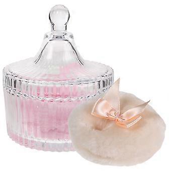 1 Set Body Powder Puff And Container - Glass Container With Handle For Travel And Home - Makeup Puff For Dusting Powder