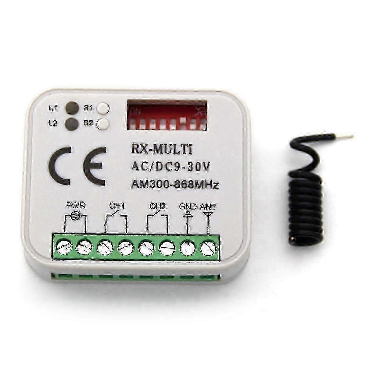 Fixed/Rolling Code Garage Door Receiver 433MHz 2 Channel Wireless TZ