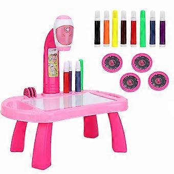 Educational Drawing Toys Set Painting Toy Projector Desk Tablet Learning Toy Tool Gift (Pink)