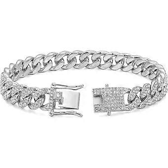Halsband met ketting en bling, glinsterende strass steentjes, sprankelende metalen ketting met diamanten, Cubaanse schakelketting voor katten, kleine, middelgrote en grote honden en puppy's (zilver,