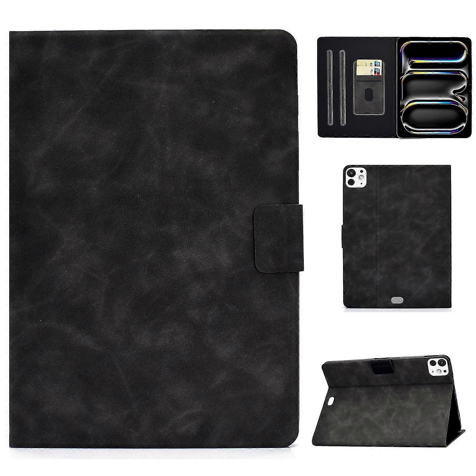 compatible iPad Pro 11 (2024) Case Cowhide Texture Leather Tablet Cover Multi-Angle Viewing