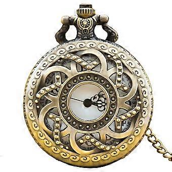 Retro bronzen steampunk opengewerkte bloem flip quartz ketting herdenkingszakhorloge