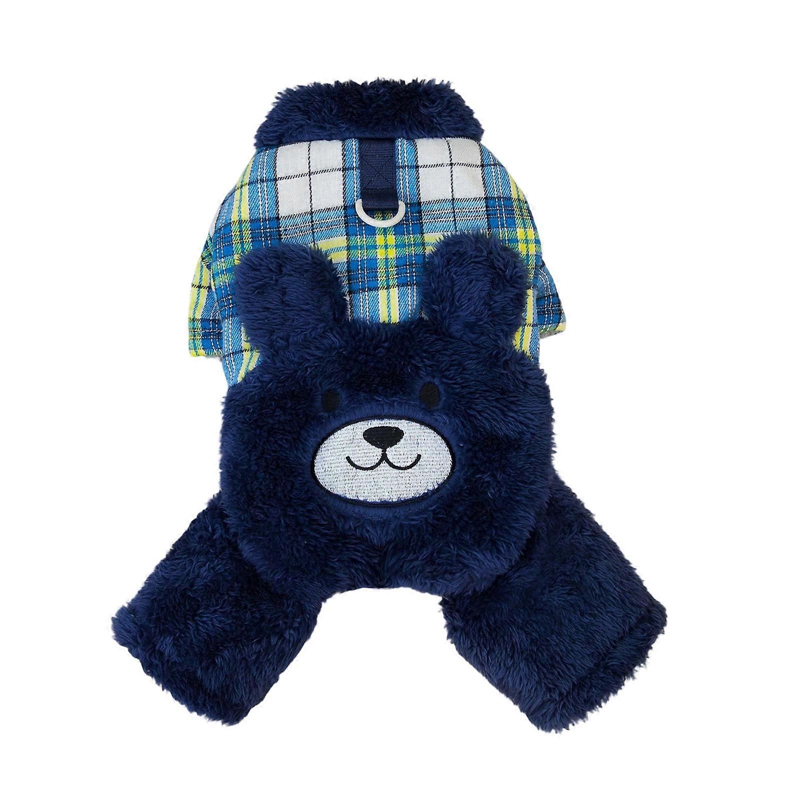 Plush Lined Dog Romper - Plaid & Bear Shape - for Teddy & Bichon
