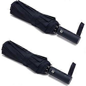 Liangnv 2-PACK Reseparaply Vindtät 10 RIBBER Automatisk Öppnande & Stängande Hopfällbart Litet Kompakt Paraply för Regn