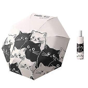 Cartoon Cats Umbrella AntiUV 3 Folding Parasols Portable 8 Ribs Sunshades Umbrellas compatible with Travel and Outdoor Activities