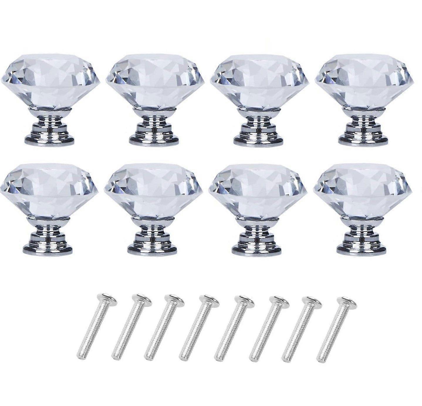 Diamond-shaped glass knobs Transparent/Silver 8 pcs [XR]