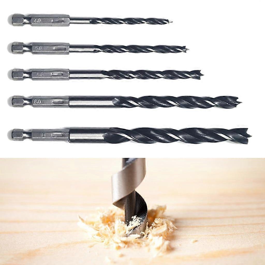 5pcs Woodworking Hole Reaming Drill Bit Set Hexagonal Handle Three Pointed Bits