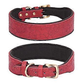 Wide Padded Dogs Collar Embossing Leather Puppy Collars for Outdoor NoPull Comfortable Pet Collar Dogs Accessories XL Red