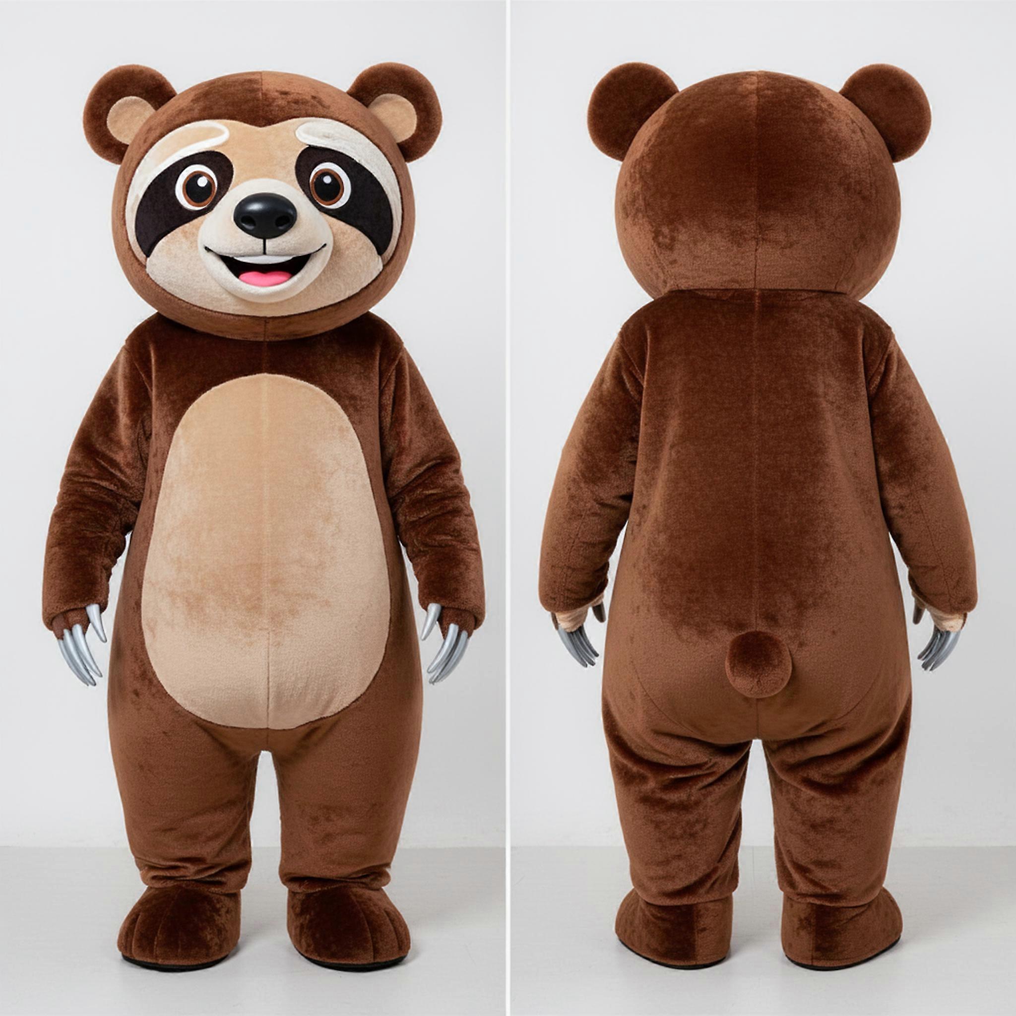 MASTICOT Brown Fuzzy Friendly Sloth Bear Mascot