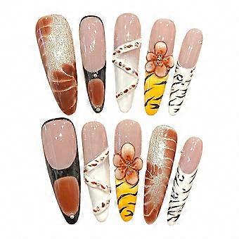 For Shopping, Traveling, or Dating Ultra Long Square Press On Nails With Gorgeous 3D Decoration Design