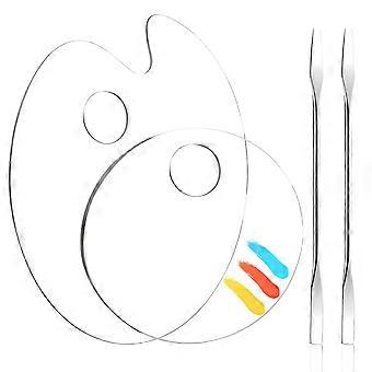 2 Pcs Clear Acrylic Makeup Mixing Palette with Dual Metal Spatulas, Oval and Round Tray for Precise Color Blending
