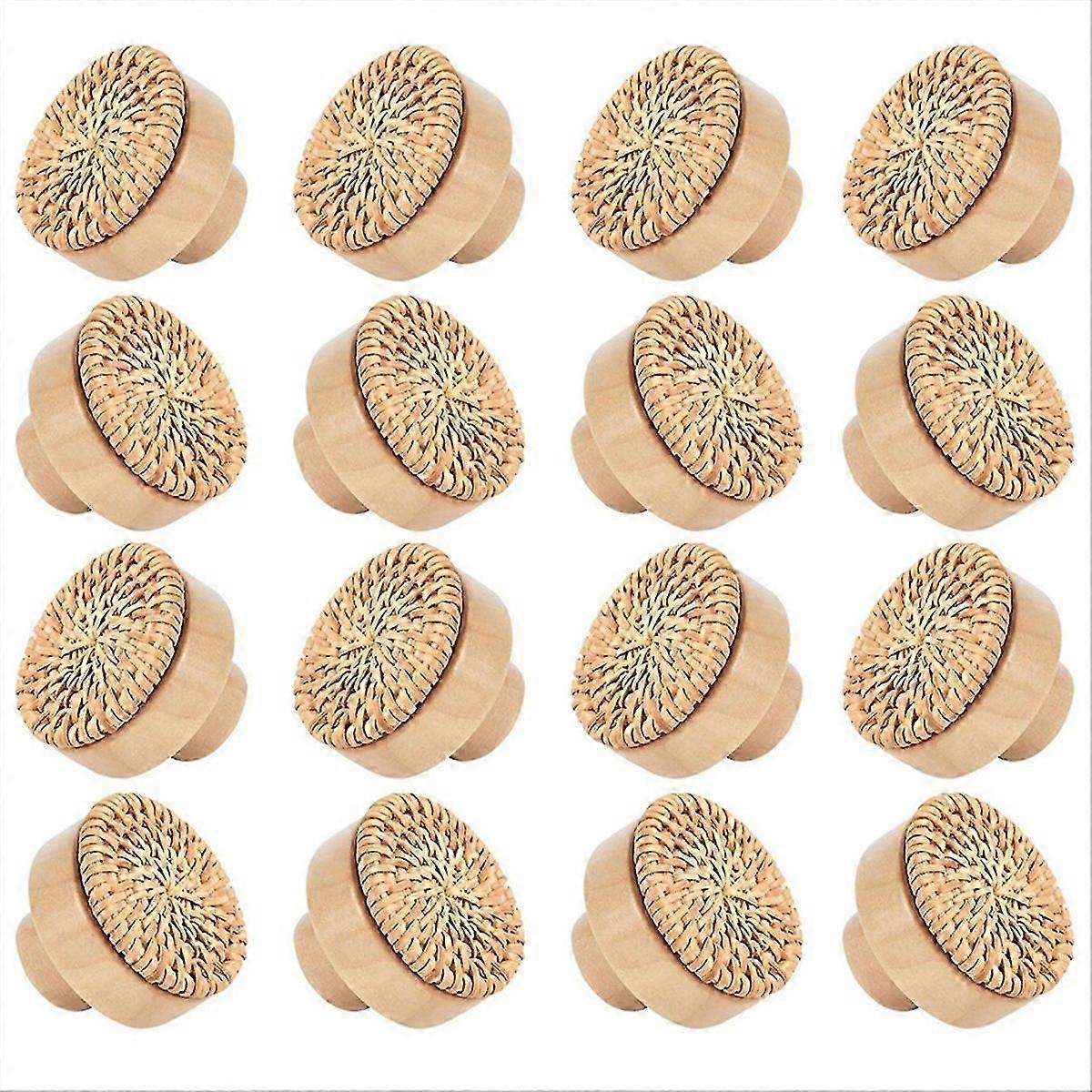 16Pack Boho Rattan Dresser Knobs, Handmade Wicker Woven Pulls-JNNJV