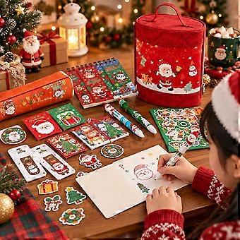 Christmas Stationery Gift Bucket Set Double Sided Festive Print Stitched Carry