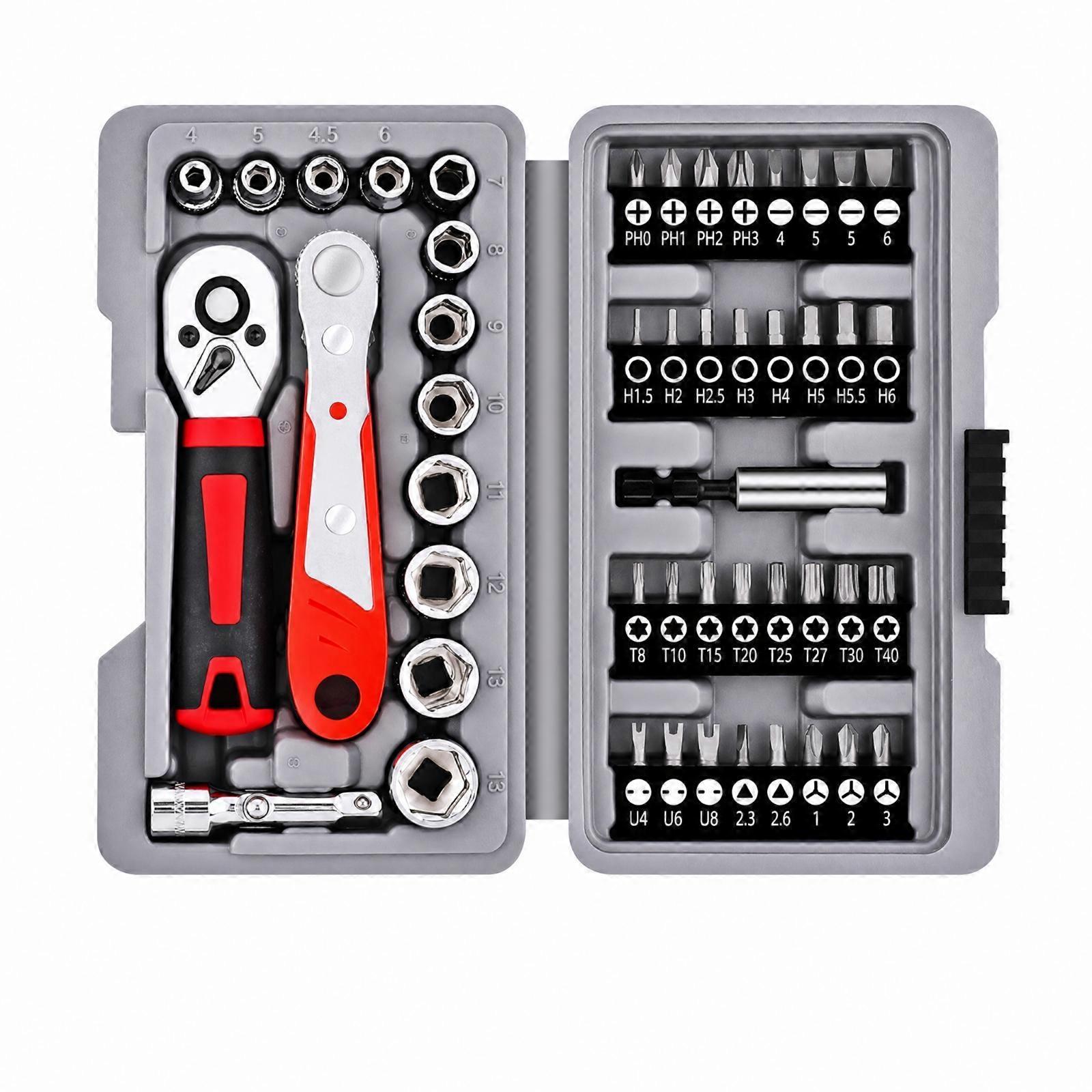 48 Pieces Socket and Screwdriver Tool Kit Protected Ratchet and Socket Set