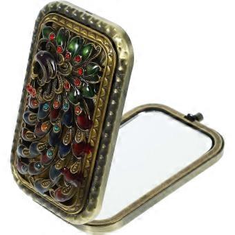 Compact Mirror Antique Peacock Mirror Foldable Double Sided Metal Makeup Mirror for Women