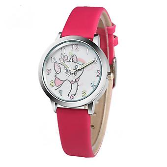 Veeki Cute Cat Cartoon Mosaic Watch Child Leather Watches Cat Pattern Watch Women Wristwatches Clock Feminino Girl Watches(rose red)