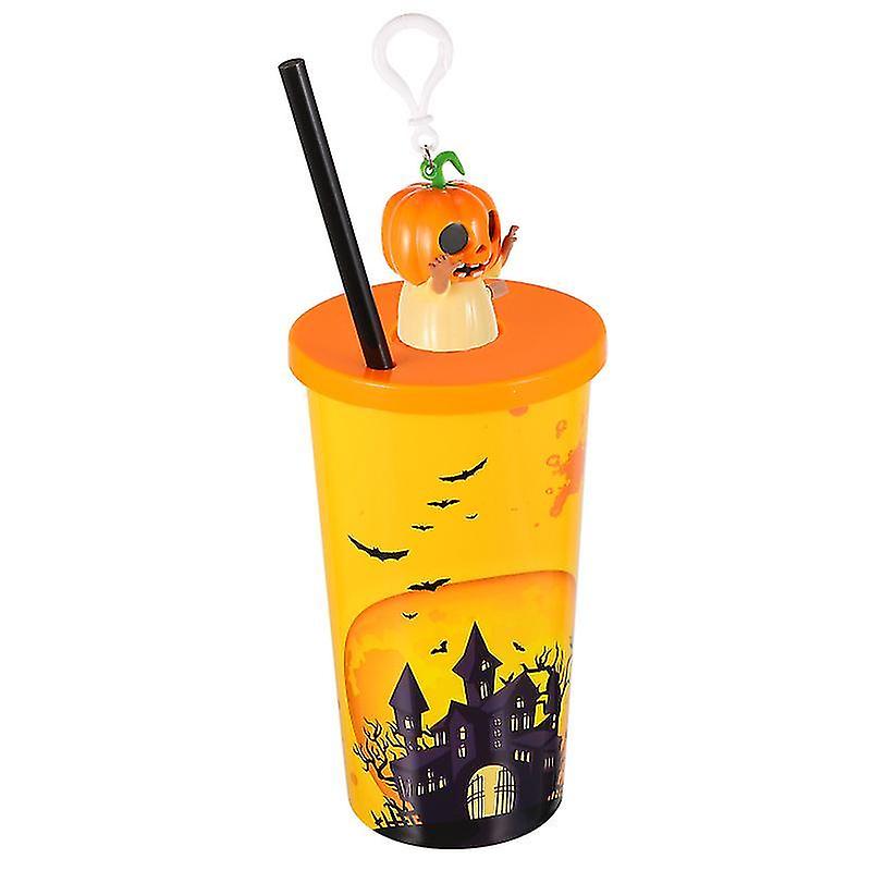 15.4X8.9cm Orange Tumblers 1pc Functional Water Bottle Halloween Drinking Cup Water Bottle With Lid