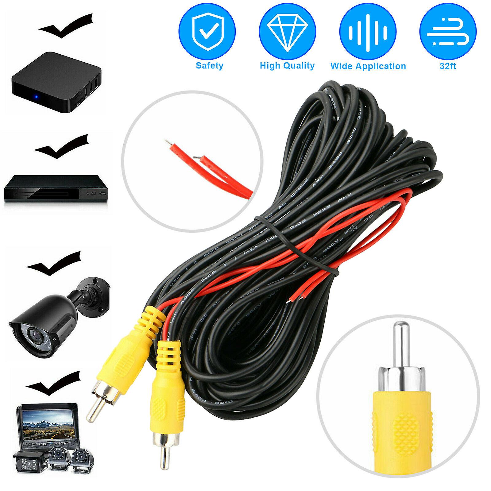 32FT Car Auto RCA Extension Video Cable Rear View Backup Camera