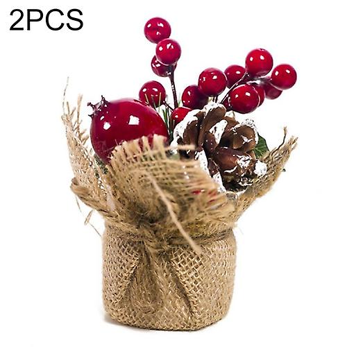 2 Pcs Creative Christmas Simulation Pine Conifer Needle Potted Decoration