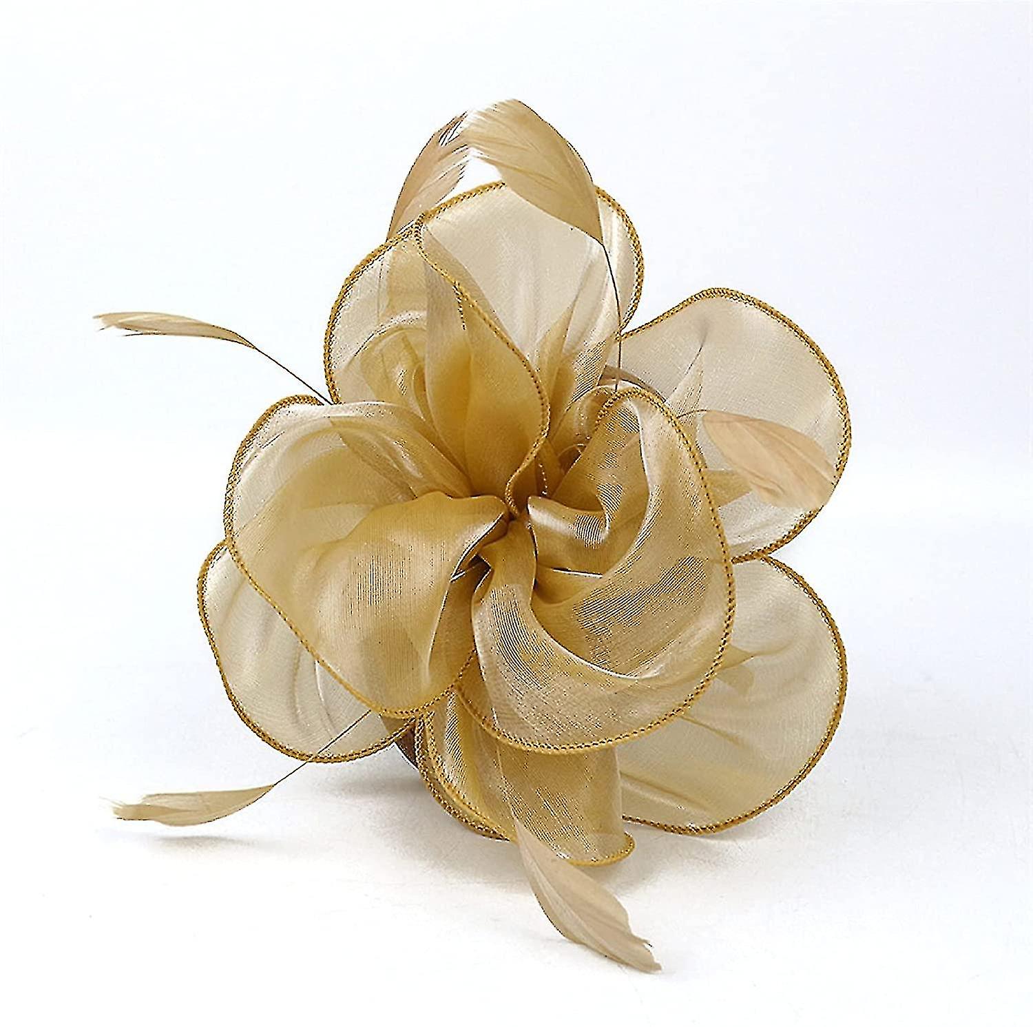 Feather Mesh Party Hat Floral Glitter Tiara Clip And Headband Women's