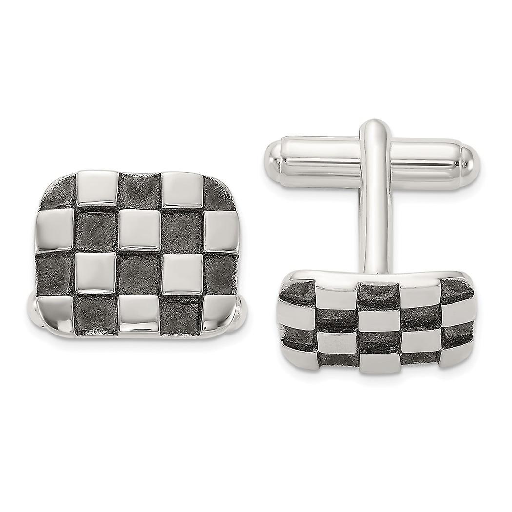 925 Sterling Silver Oxidized Brushed and Polished Checkerboard Cuff Links 13.1x16.1mm Wide-Cuff Link for Men